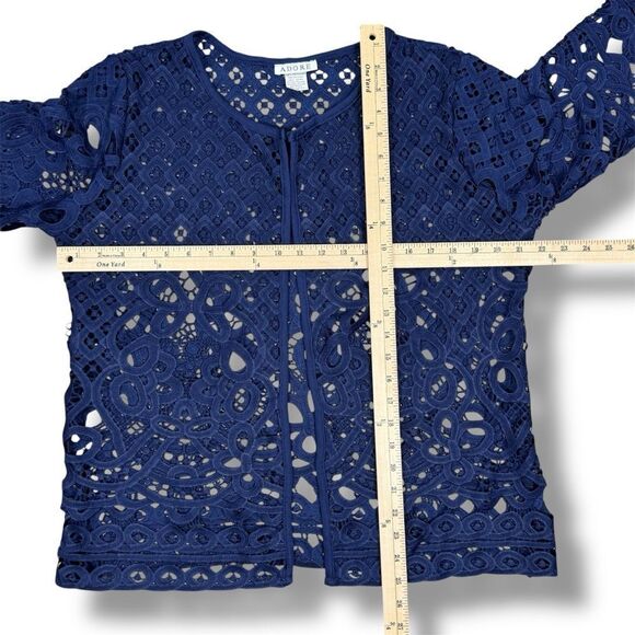 Adore Open Eyelet Lace Topper Cardigan Jacket Navy Blue Medium - Picture 10 of 11